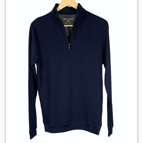 British Polo Blue 1/4 Zip Up Waffle Long Sleeve - Picture 12 of 12